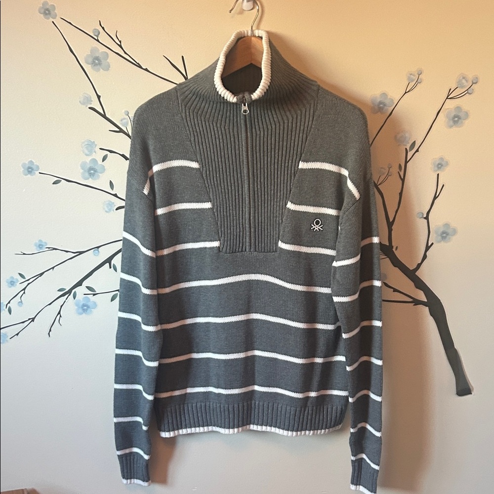 United Colors of Benetton VGUC Gray Striped Half-Zip Sweater